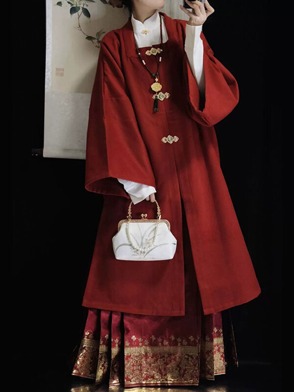Винтажный кардиган Hanfu, платье с квадратным вырезом и изображением лошади, осень/зима, женский новогодний комплект