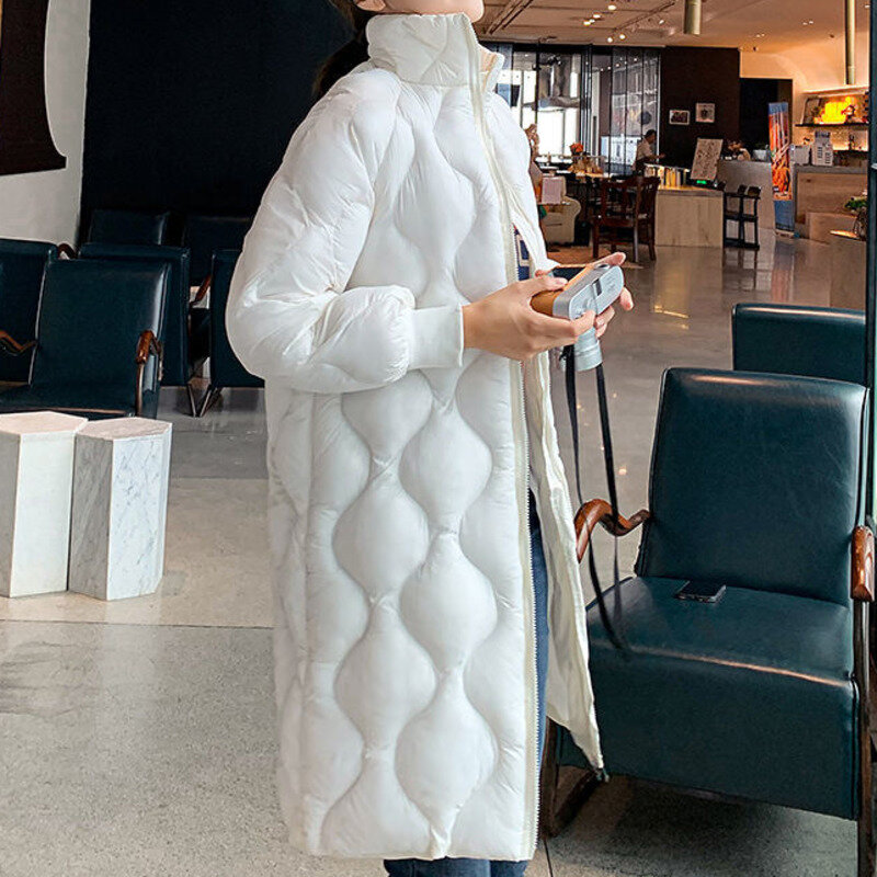 Chaqueta acolchada de algodón para mujer, abrigo de burbuja, Cuello medio largo, cuello de pie, cara brillante, moda de invierno, 2024