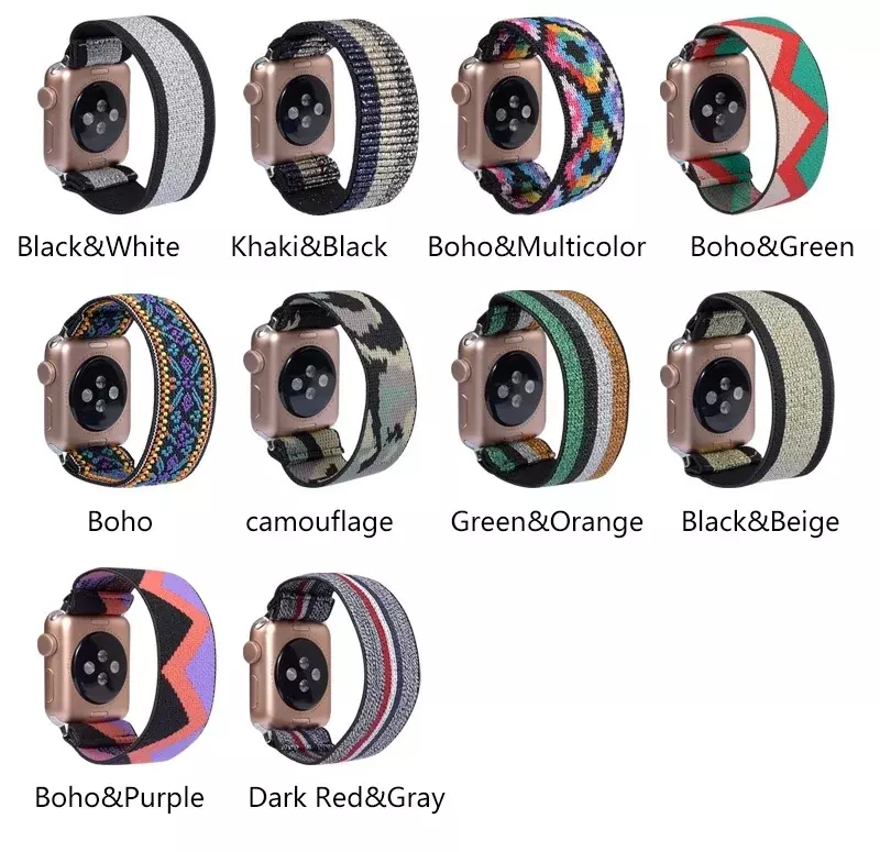 Bohemia-Apple Watch用の伸縮性ナイロンハーネス,Apple Watch用ストラップ,iwatchシリーズ5,4,交換用ストラップ,41mm,40mm,42mm