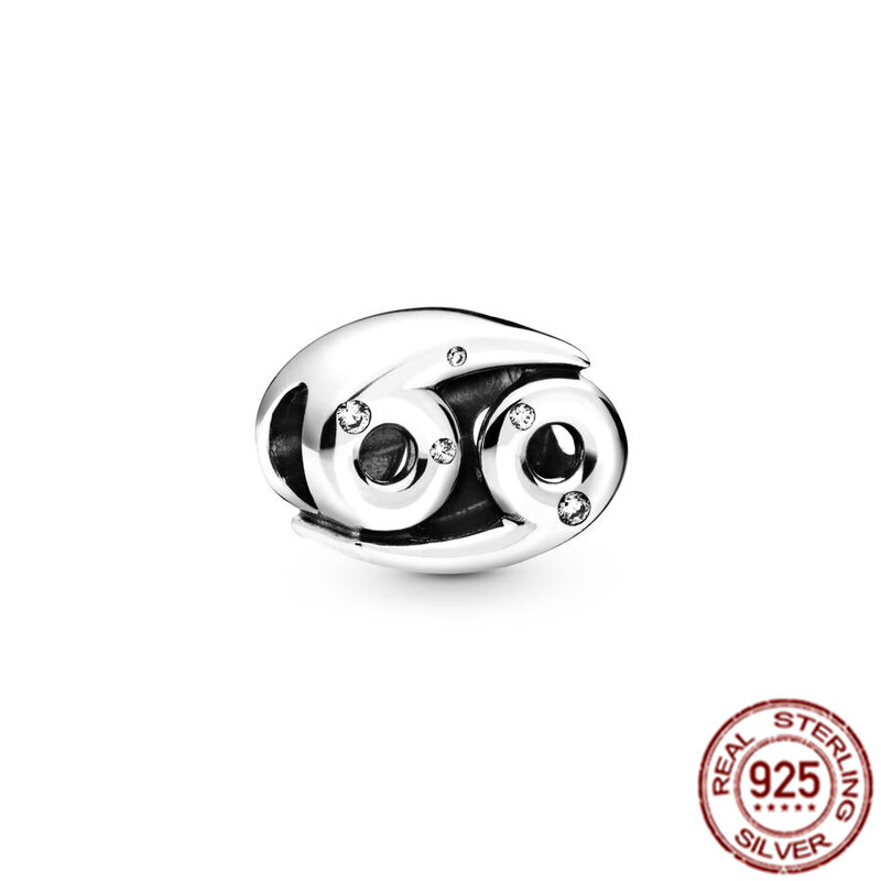 Cuentas clásicas de Plata de Ley 925 para mujer, abalorios brillantes de 12 signos del zodiaco, compatibles con pulsera Pandora Original, regalo de joyería artesanal