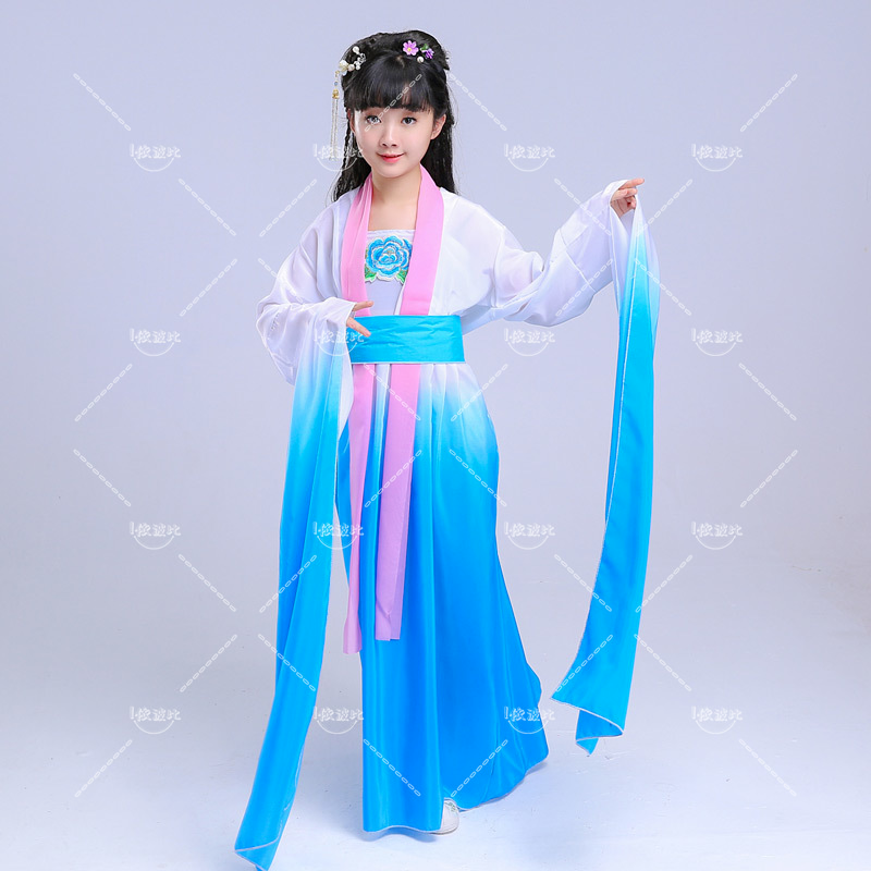 أزياء أطفال للرقص بأكمام مائية ، أزياء رقص بناتي ، أزياء على الطراز الصيني ، كلاسيكية ، خرافية ، هانفو ، كم متأرجح