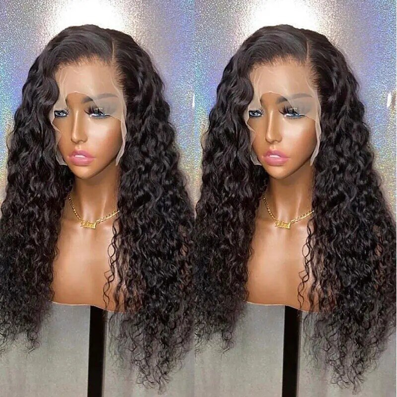 Kinky Curly Synthetic Hair 13X4 Lace Front Wigs Glueless 180% Density Heat Resistant Fiber Hair Free Parting For Women To Wear