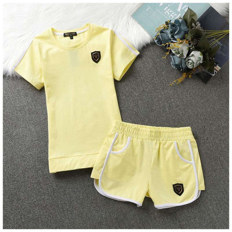 2024 Summer New Cotton Juicy Short Sleeve Top and Shorts Set Casual Yoga Two Piece Set for Women