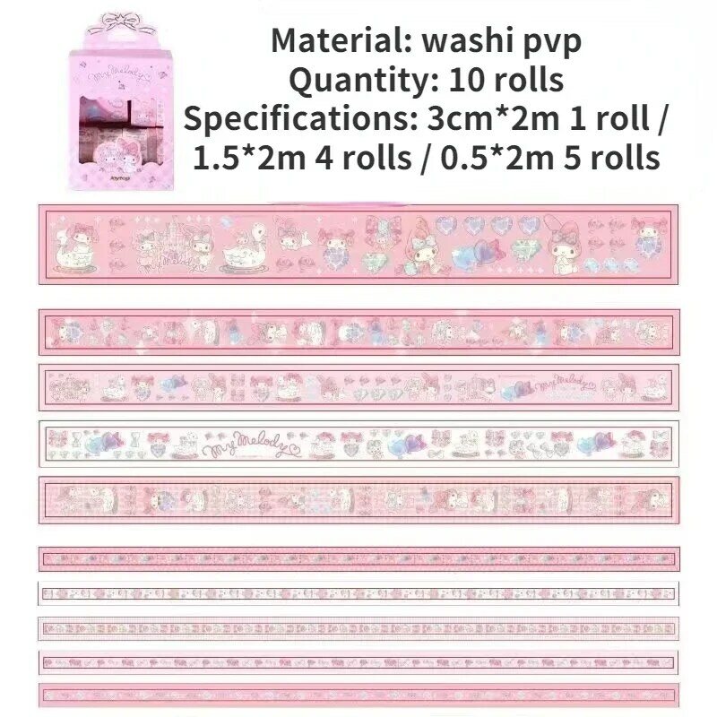 Prawdziwa Sanrio Pochacco Kulome Hello Kitty urocza kreskówka brązująca taśma z papieru Washi 10 rolek/pudełko