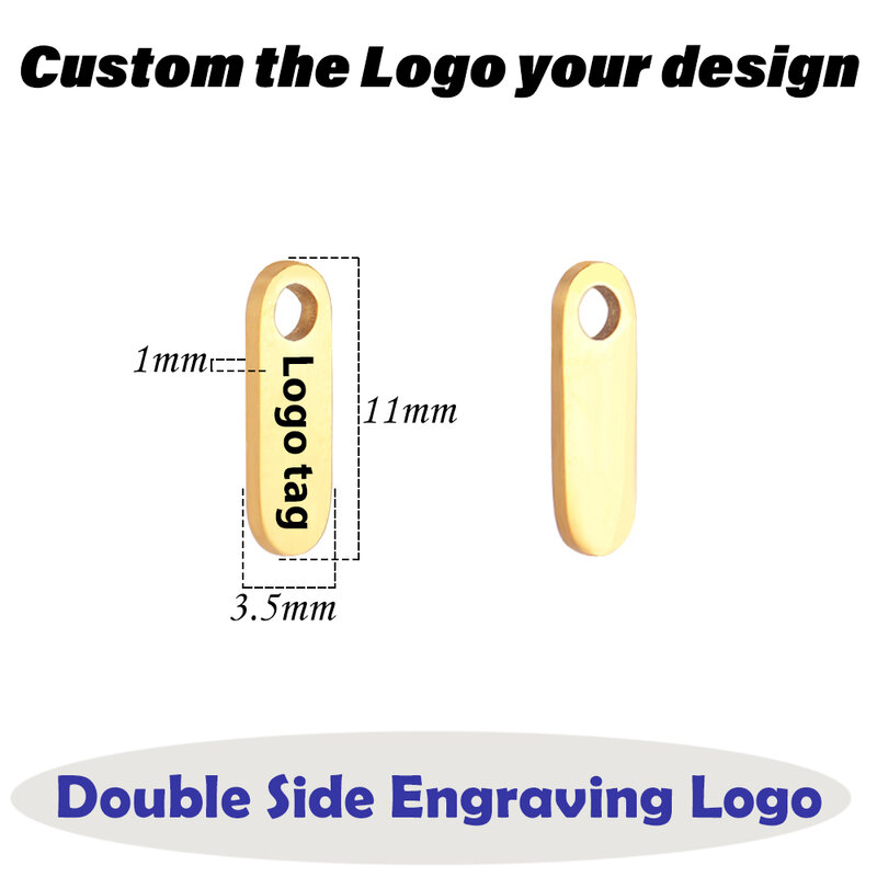 Tag de nome gravado personalizado, logotipo gravado, banhado a ouro 18k, design de logotipo, aço inoxidável, colar, pulseira, Etch, 500pcs