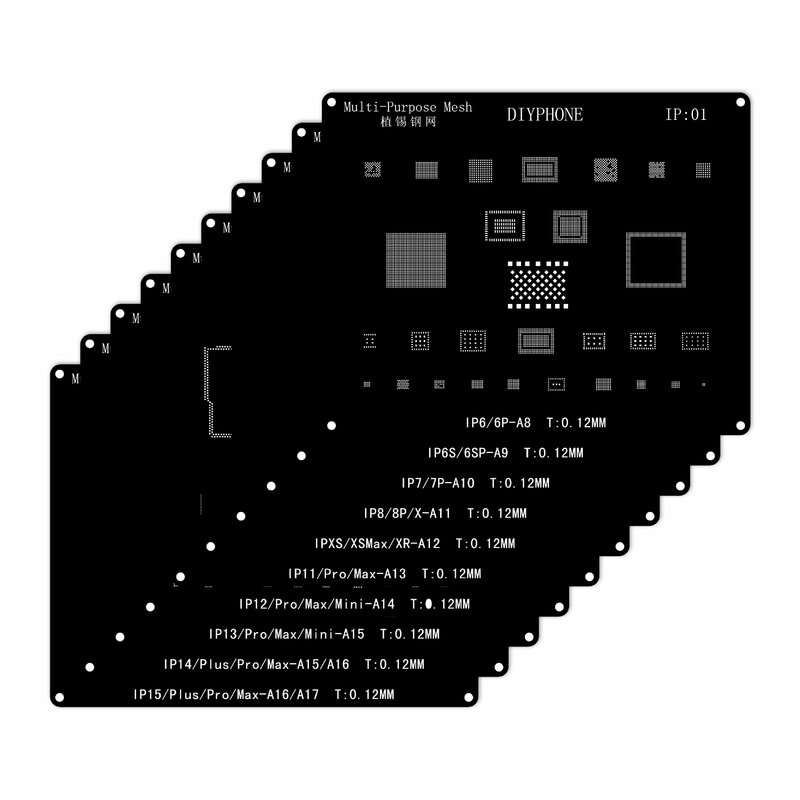 DIYPHONE-Filet à Souder en Acier Noir, Modèle BGA Reballing Stbbles pour iPhone 15 14 13 12 11 Pro Max XS Poly X 8 7 6, 18 Plantation
