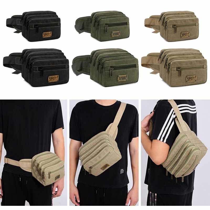 Multifunction Canvas Waist Bag, durável, vários bolsos, bolso de ombro, grande capacidade, Outdoor Running Bag, Cashier Bag