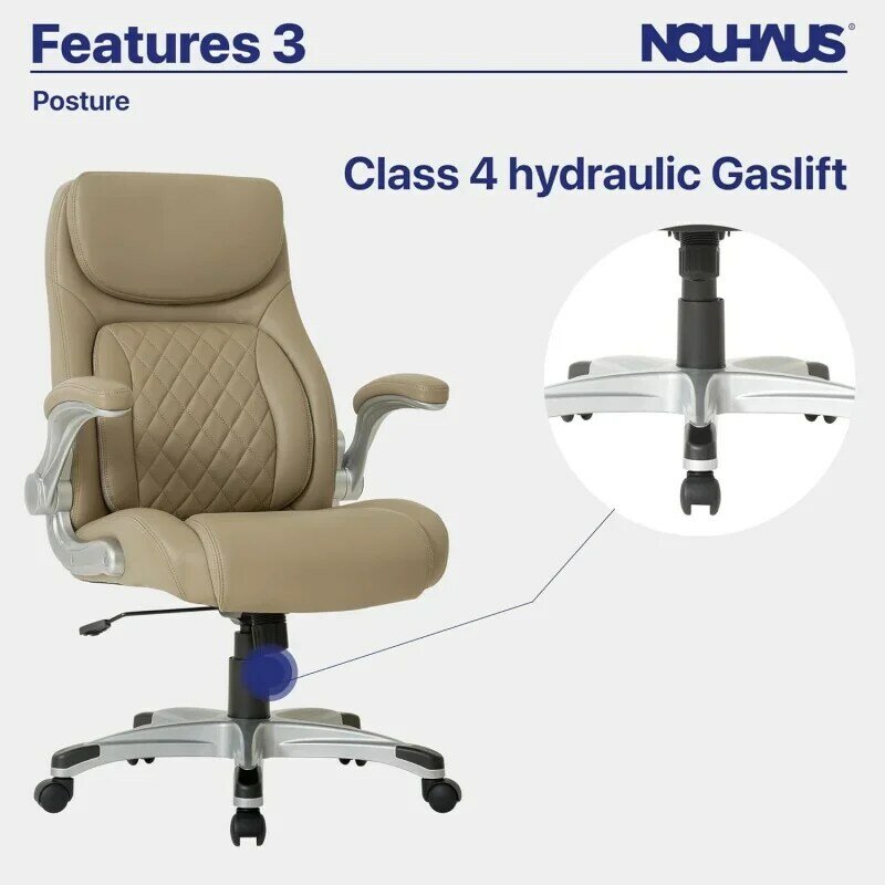 Kursi kantor kulit PU ergonomis postur nouhuang. Penyangga Lumbar Click5 dengan FlipAdjust sandaran tangan. Kursi eksekutif Modern dan C