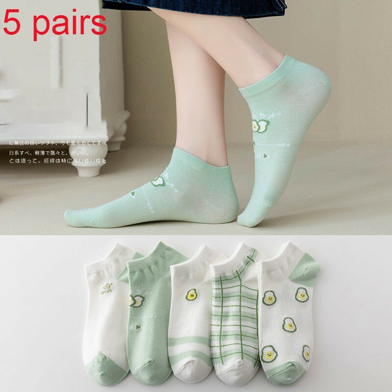 Women Socks 5 Pairs Of Checkered Avocado Printed Sweet Kawaii Fashion Women's No-show Socks Ankle Socks Woman BZ102