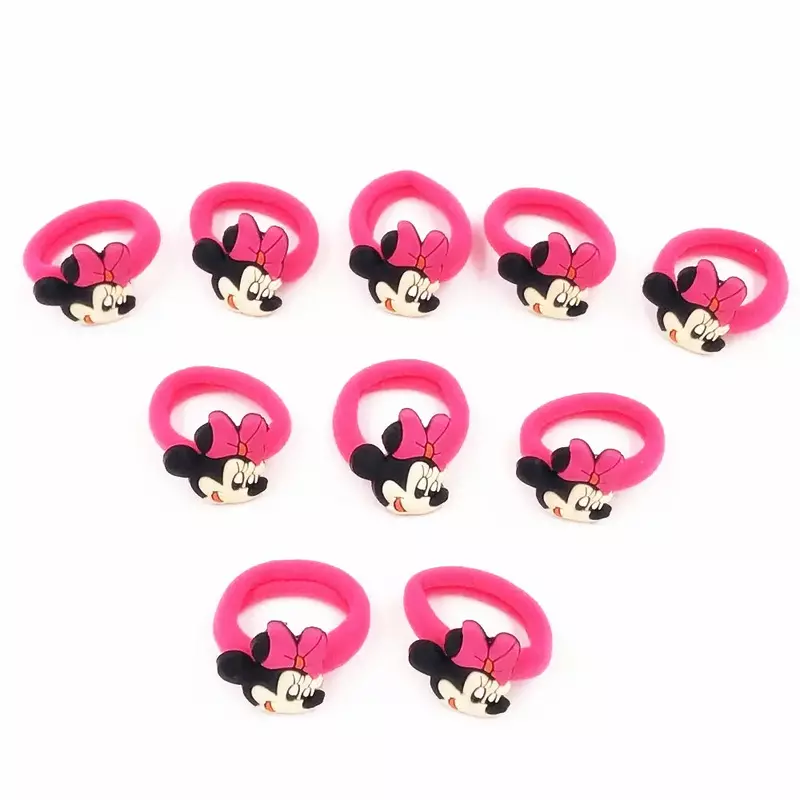 10PCS Mickey Minnie Disney elastico per capelli fascia per capelli accessori per capelli ragazze Cartoon Hair Gum Hair Bows coreano