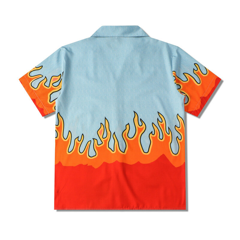 Sommer Paar Kleidung neue Trendyol Herren Flamme drucken lose Kurzarm hemden Vintage lässig übergroßen Mann Hawaii Strand hemd