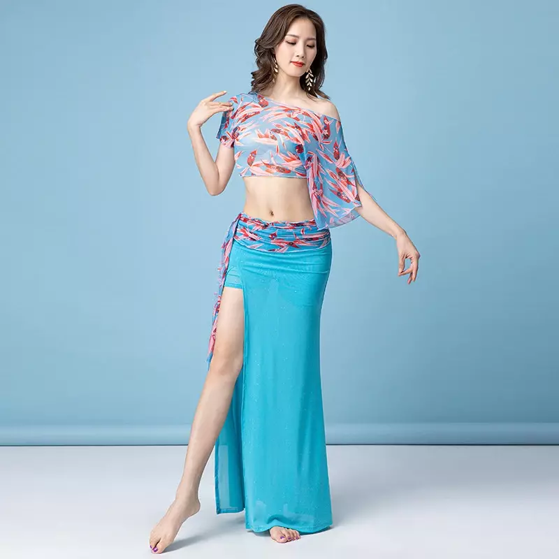 Sexy Printed Long Skirt Belly Dance Costume Women Oriental Dance Dance Practice Clothes Women Competition Performance Clothes
