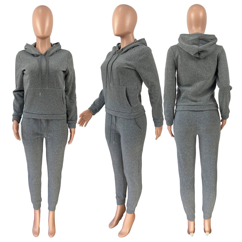 Engrossar velo hoodie conjunto de duas peças feminino total hoodie + bodycon sweatpants 2022 esportes de inverno jogger em massa item lotes por atacado