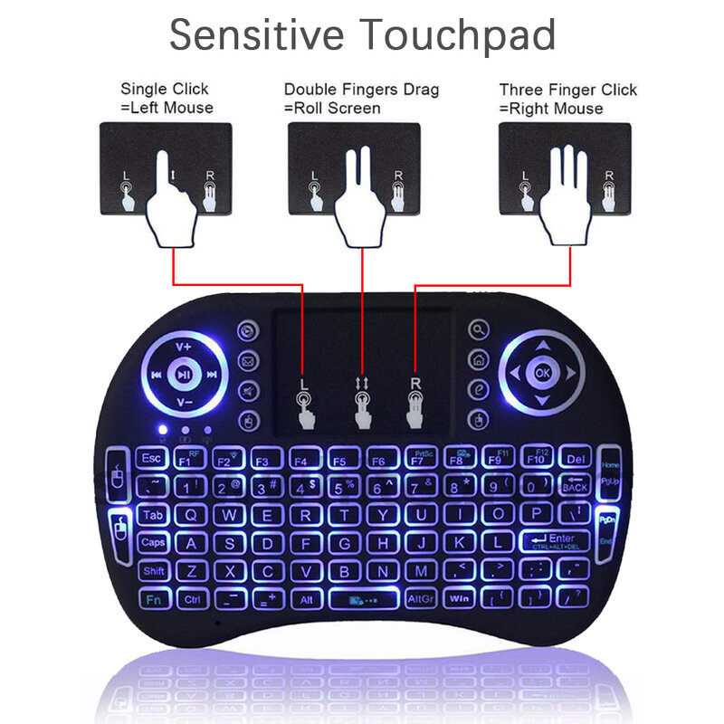 2.4G Air Mouse with Touchpad Keyboard i8 Arabic French Spanish Russian Backlit Mini Wireless Keyboard for PC Android TV Box