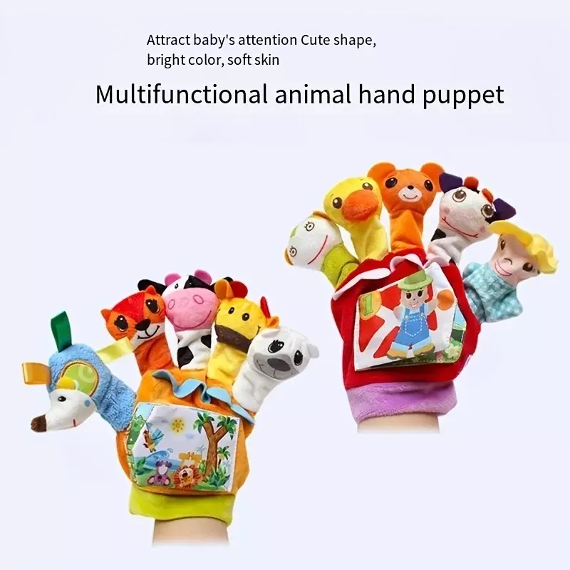 Cartoon Animal Fantoche Dedo Capa com Livro de Pano, Baby Puppet Luvas, Early Education ParentI Kids Interaction Luvas, Brinquedo