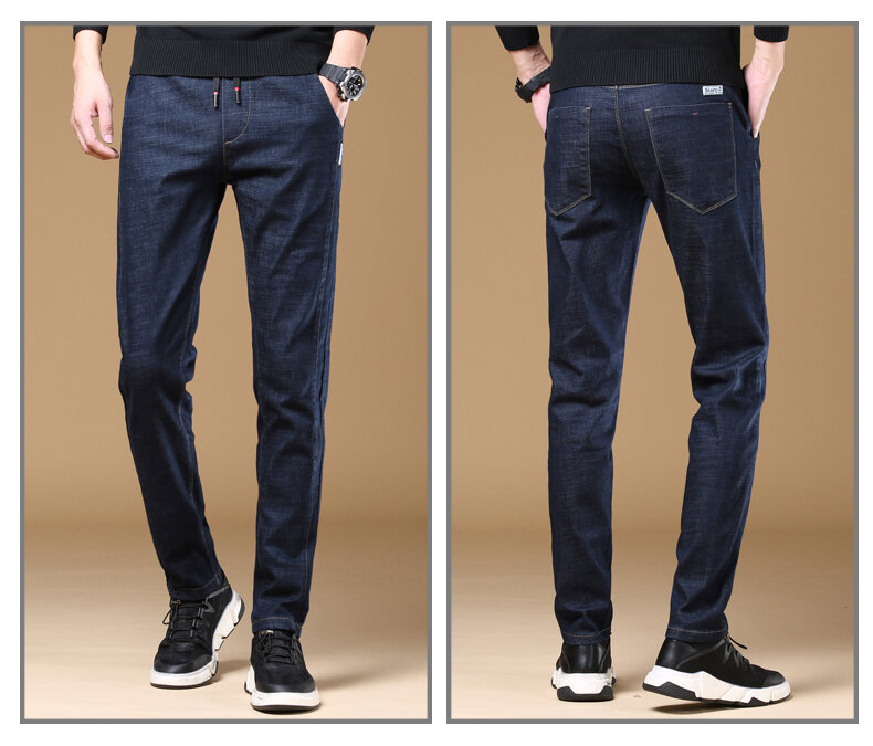 Pantalones vaqueros elásticos para hombre, jeans sueltos de pierna recta, cintura elástica, talla grande, moda urbana, primavera, otoño e invierno, 2023