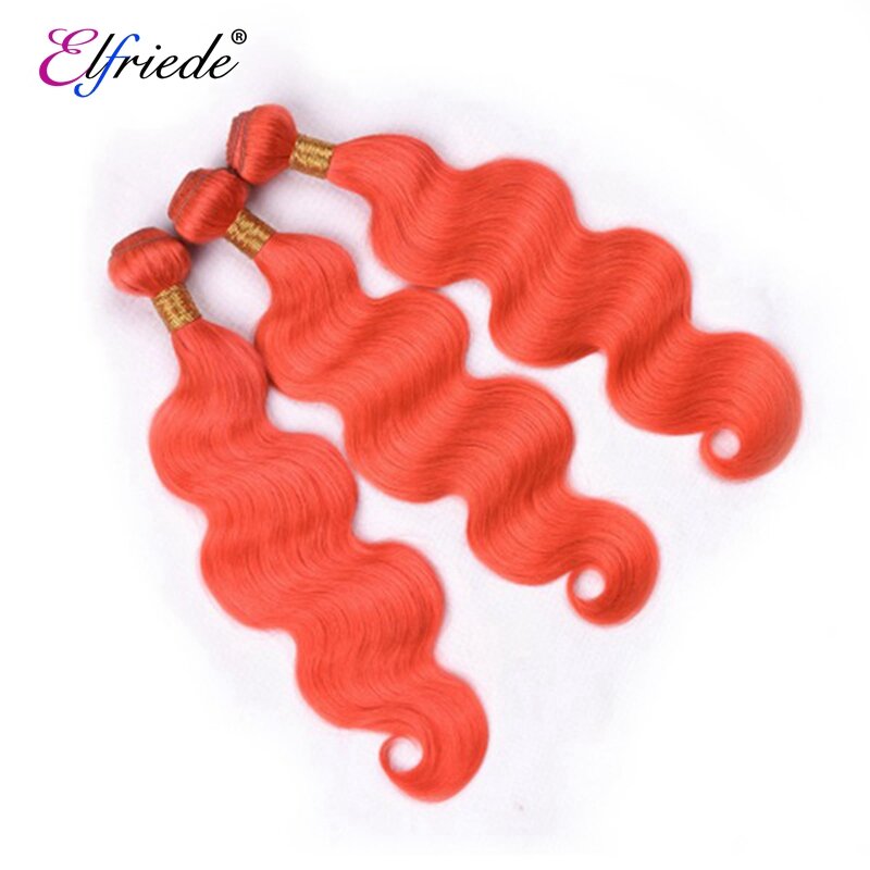 Bundel rambut manusia berwarna gelombang tubuh merah oranye Elfriede 100% ekstensi rambut manusia Brasil 3/4 bundel jalinan rambut manusia