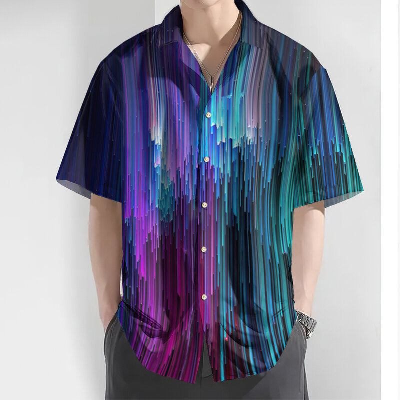 Mens Shirts New 3d Printed Gradient Patterns Casual Summer Shirt Large Size Loose Lapel Button Fashion Performance Clothing