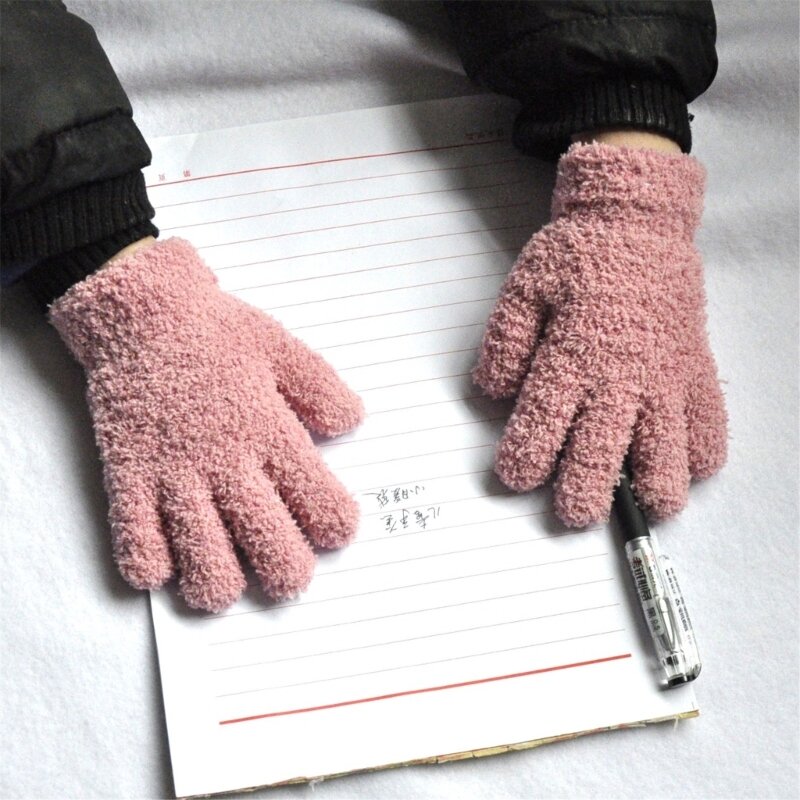 Зимние милые флисовые лыжные перчатки для мальчиков и девочек, ветрозащитные варежки с эластичными манжетами, 449B