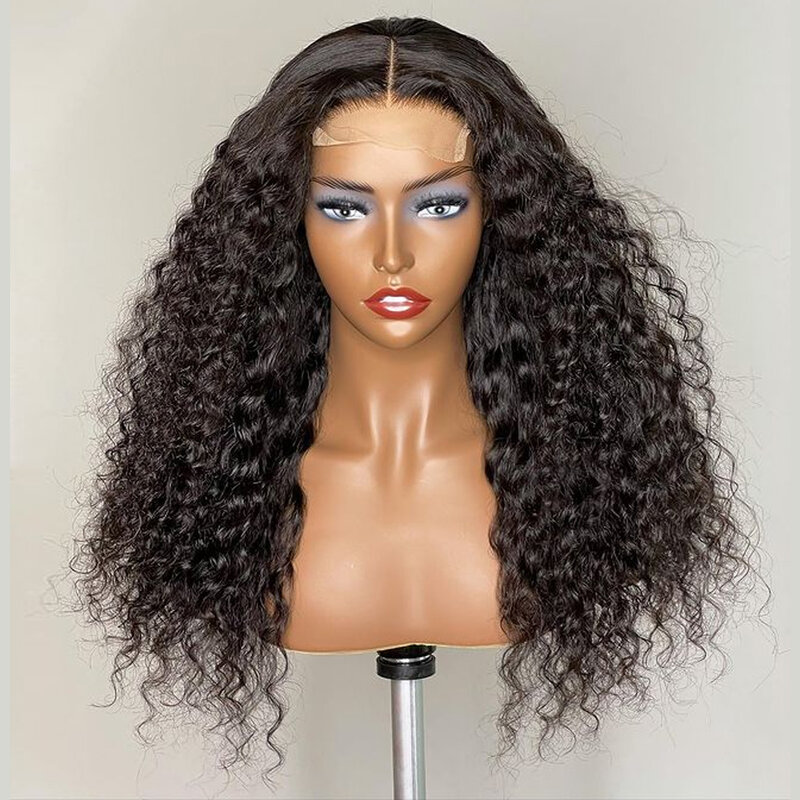 26“ Natural Black Glueless Soft  180Density Long Kinky Curly Lace Front Wig For Women BabyHair Preplucked Heat Resistant Daily