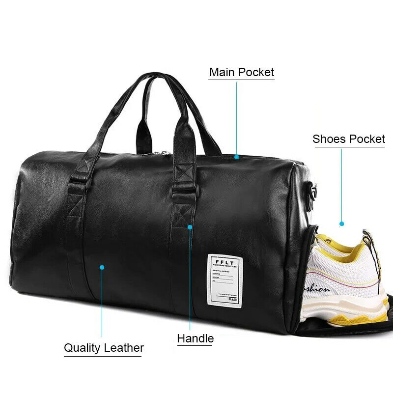 กระเป๋ากระเป๋าเดินทางความจุขนาดใหญ่ออกกำลังกายหนัง PU สำหรับผู้ชายกระเป๋ากันน้ำสำหรับผู้หญิงสำหรับกีฬากลางแจ้ง