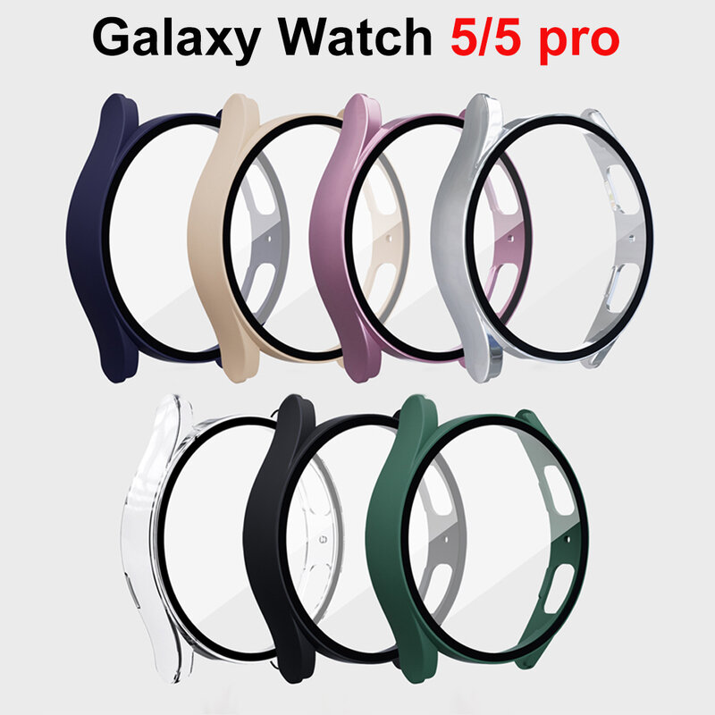 Vidrio + funda para Samsung Galaxy Watch 5 40mm 44mm accesorios PC cubierta de parachoques todo alrededor Protector de pantalla Galaxy watch 5 pro 45mm