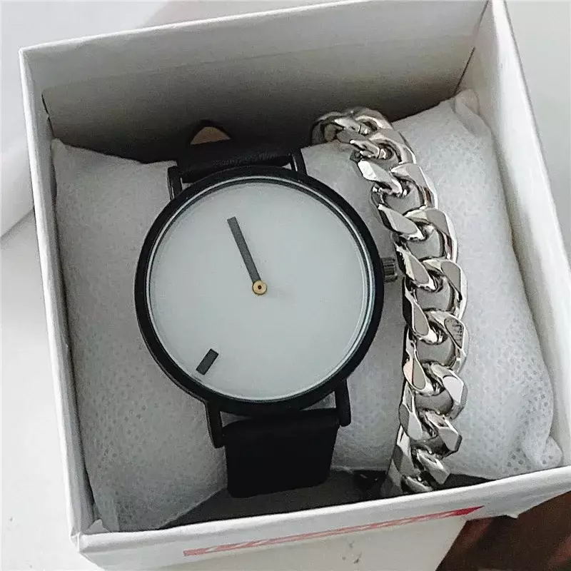 Jam tangan pria dan wanita, arloji desain minimalis Jepang tanpa konsep, Trendi Unik tahan air, kreatif