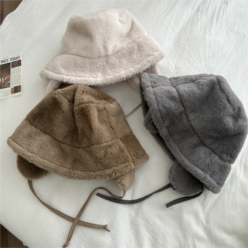 Sombrero de pescador de protección de orejas para mujer, gorro cálido de color sólido para otoño e invierno, sombrero de olla, B-TOTO