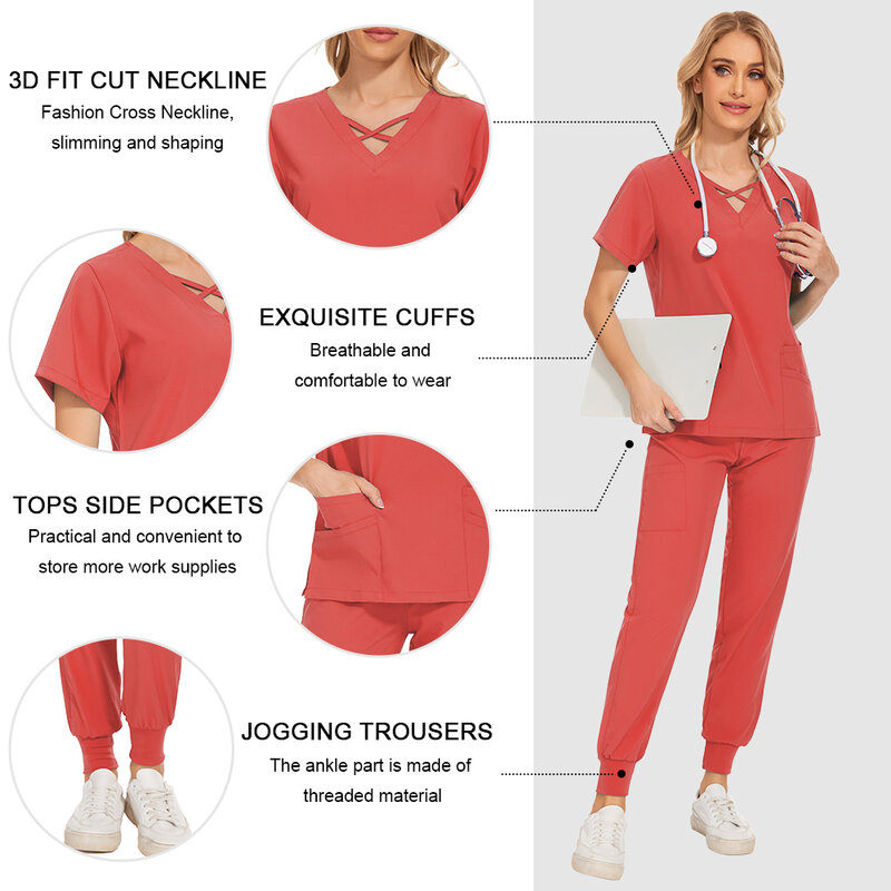 Uniforme de SPA con escote cruzado para mujer, uniformes médicos, Tops de manga corta, pantalones, esteticista, manicura, conjuntos de ropa de trabajo