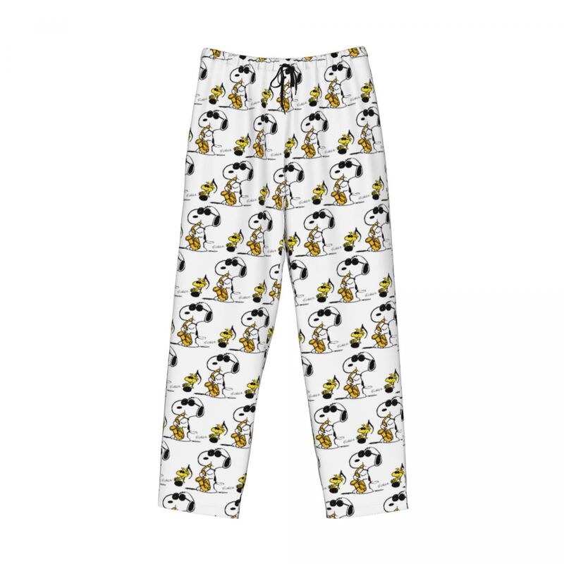 Pantalones de pijama personalizados de dibujos animados para hombres, ropa de dormir de Snoopy, Manga, Woodstock, Anime, perro, dormir, cordón, pantalones con bolsillos