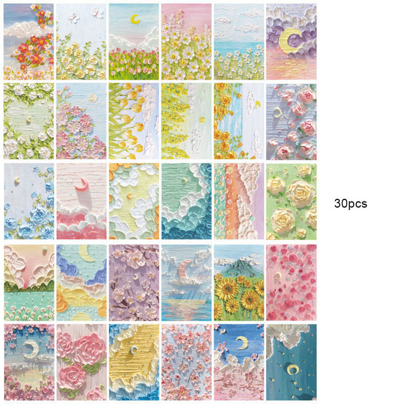 30 Pcs/Set Breeze Four Seasons Whispering Series Postcard Oil Painting Scenery Greeting Card Message Cards Birthday Gift Card