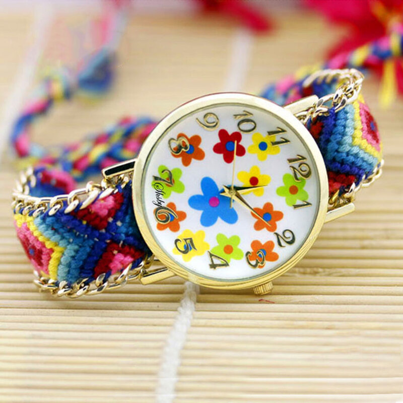 Shsby-Montre-bracelet en nylon tissé pour femmes, nouvelle collection, motif floral, à quartz, de haute qualité, à la mode, pour filles