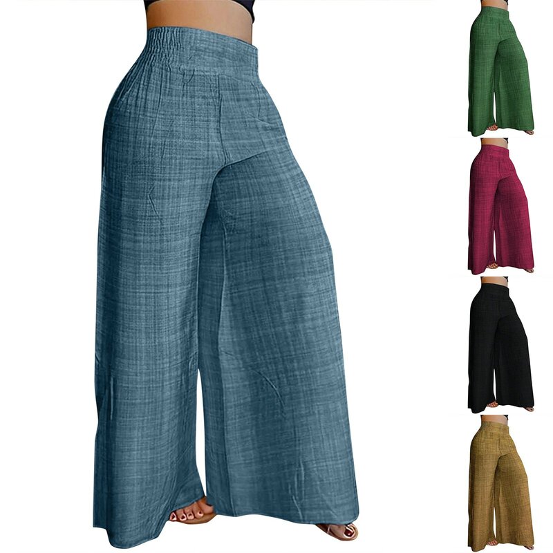 Women'S Fashion Casual Trousers Summer New Simple Solid Color High Waist Loose Wide Leg Trousers Daily Commute Comfy Pants
