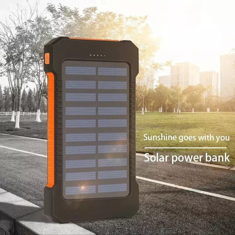 Banco de energia solar à prova d'água portátil, 200000mAh bateria externa, lanterna, carregamento rápido, Powerbank para telefone móvel inteligente