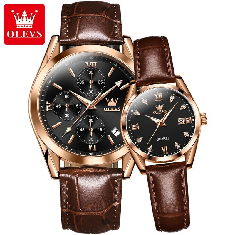 OLEVS Top marka luksusowy zegarek dla par dla kobiet mężczyzn wodoodporny zegar męski kalendarz zegarki kwarcowe skórzany pasek zegarek damski i męski