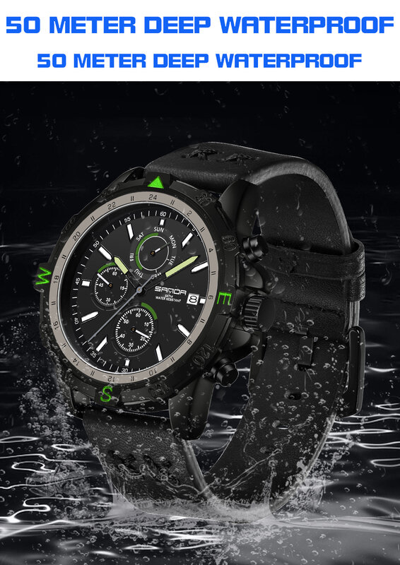 Top Brand Leather Quartz Watch for Men, Relógios de negócios, Impermeável, Data, Relógio luminoso, Moda, 3227, 2023