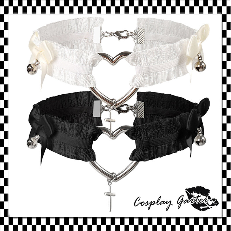 Подвязка Женская кружевная в стиле панк, эластичный пояс для чулок в стиле «Лолита», с полыми сердечками, бантом и перекрестными лямками, бондаж для косплея