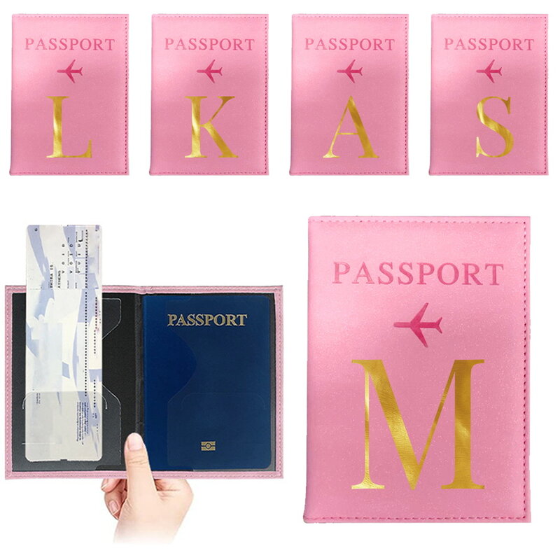 غطاء جواز سفر الطائرة للنساء والرجال ، حقيبة حقيبة سفر ، محفظة جلدية وردية ، محفظة بطباعة حروف لطيفة ، حامل فتاة