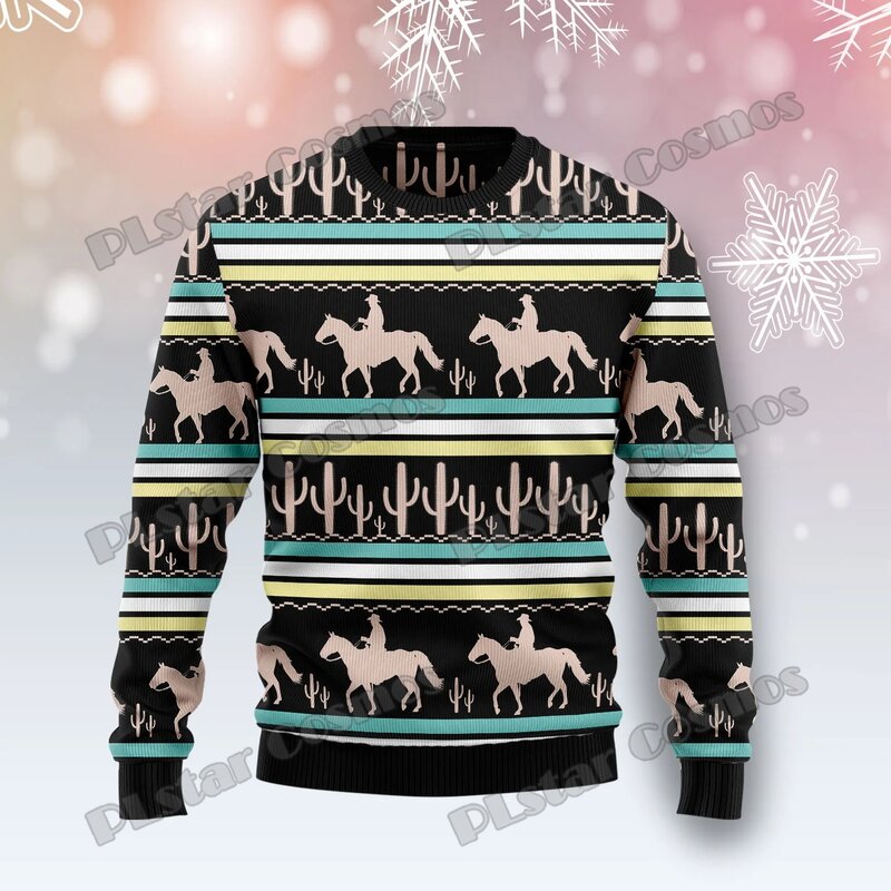 PLstar Cosmos-Pull de Noël imprimé en 3D pour hommes, beaux chevaux d'amour, tricots chauds décontractés unisexes, hiver, MY26