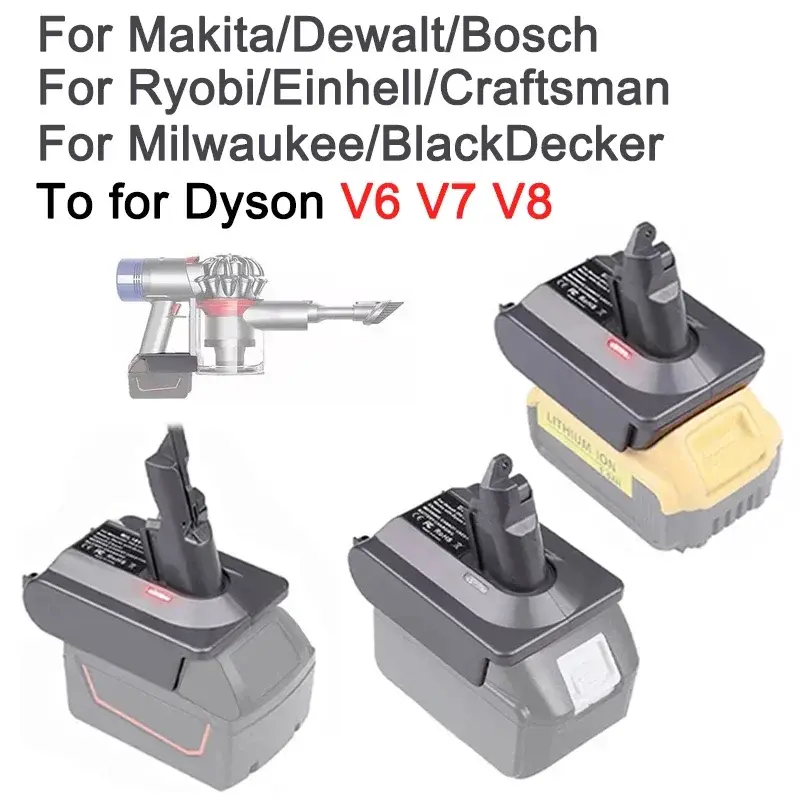 ตัวแปลงแบตเตอรี่สำหรับ Makita สำหรับ Dewalt สำหรับ Milwaukee สำหรับ Ryobi สำหรับ Bosch 18V Li-Ion แบตเตอรี่แปลงสำหรับ Dyson สูญญากาศทำความสะอาด