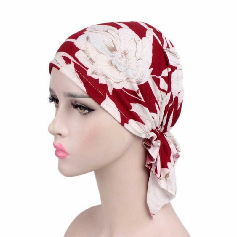 Lenço de cabeça elástico para mulheres muçulmanas, moda cocar estampado, cúpula, chapéu de turbante, headwrap muçulmano