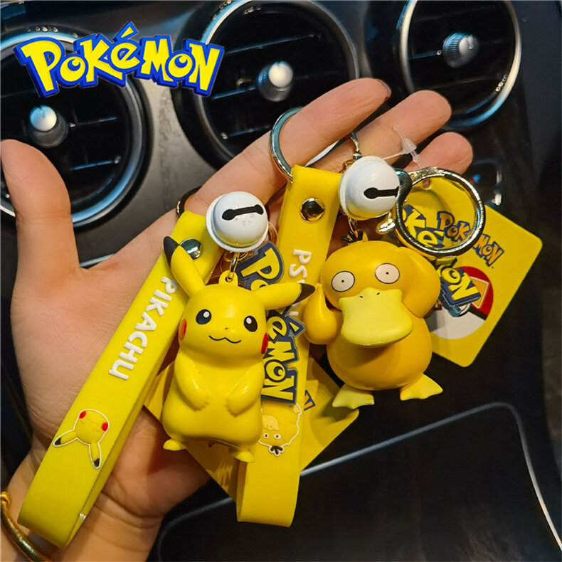 Genuine Pokémon Action Figure Keychain para crianças, Pikachu, Squirtle, Psyduck, pingente de carro, modelo de brinquedos, boneca para meninas