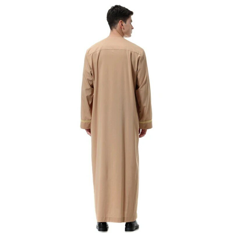 Muslim pakaian Islami pria Jubba Thobe cetak Kimono ritsleting jubah panjang pria Muslim pakaian Kaftan Islam Dubai pakaian Arab
