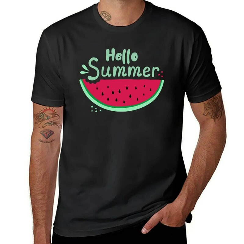 Hallo Sommer Wassermelone T-Shirt erhabene Schwergewichte Jungen weiße Männer T-Shirts