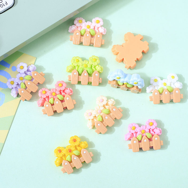 Valla de dibujos animados de resina con reverso plano Kawaii, artesanía de flores, DIY álbum de recortes, accesorios para hacer joyas, 100