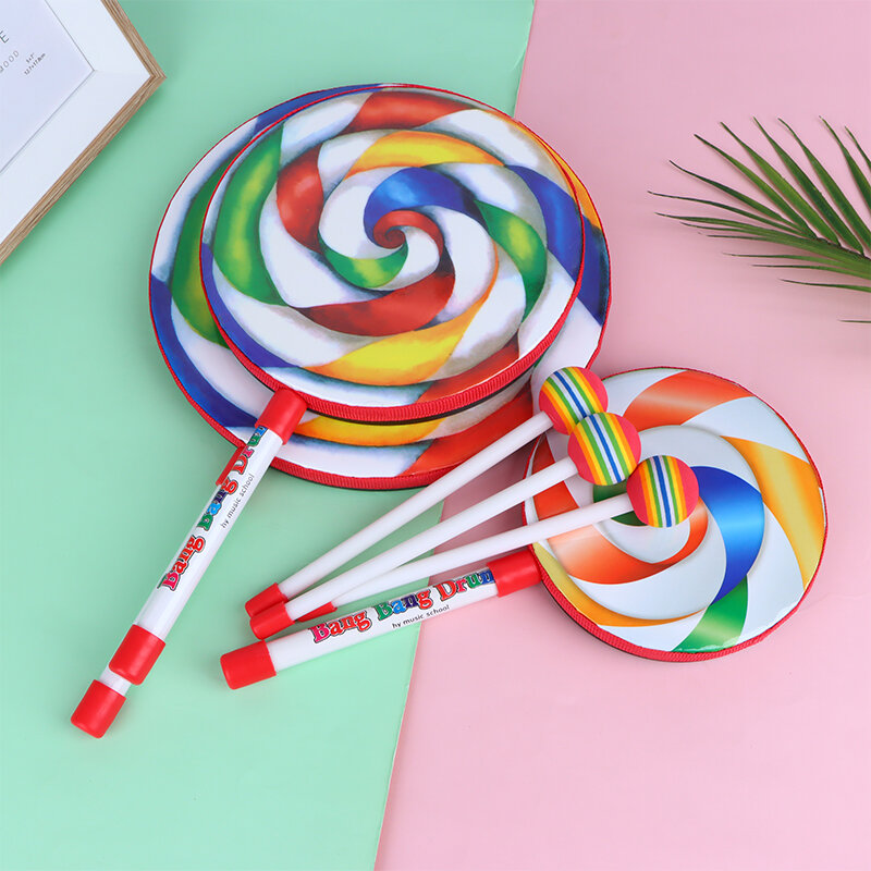6Inch 8Inch 10Inch Lollipop Hand Drum Percussion Instruments Colorful Dance Props Infant Musical Toys Teaching Aids
