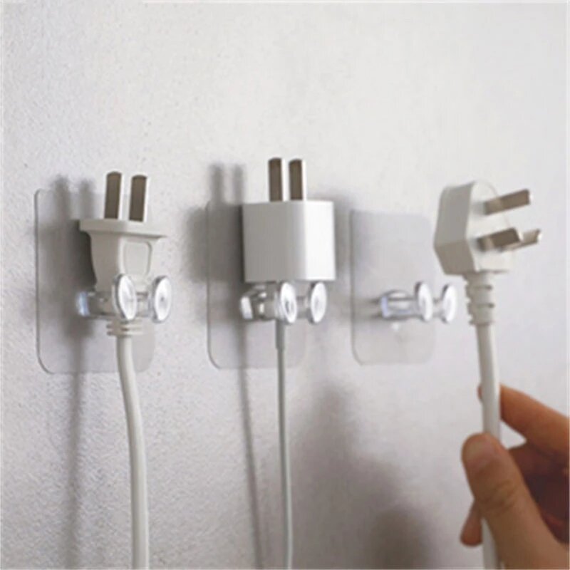 10Pcs Wall Storage Transparent Hook Punch-free Power Plug Socket Holder Kitchen Stealth Hook Wall Adhesive Hanger Bathroom