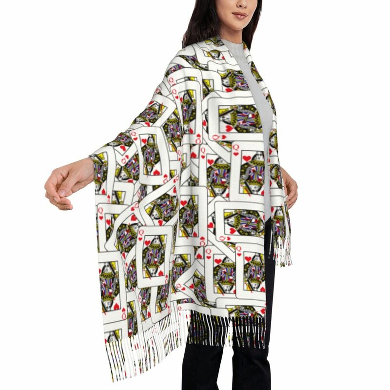 QUEEN OF HEARTS PLAYING CARDS Women's Tassel Shawl Scarf Fashion Scarf
