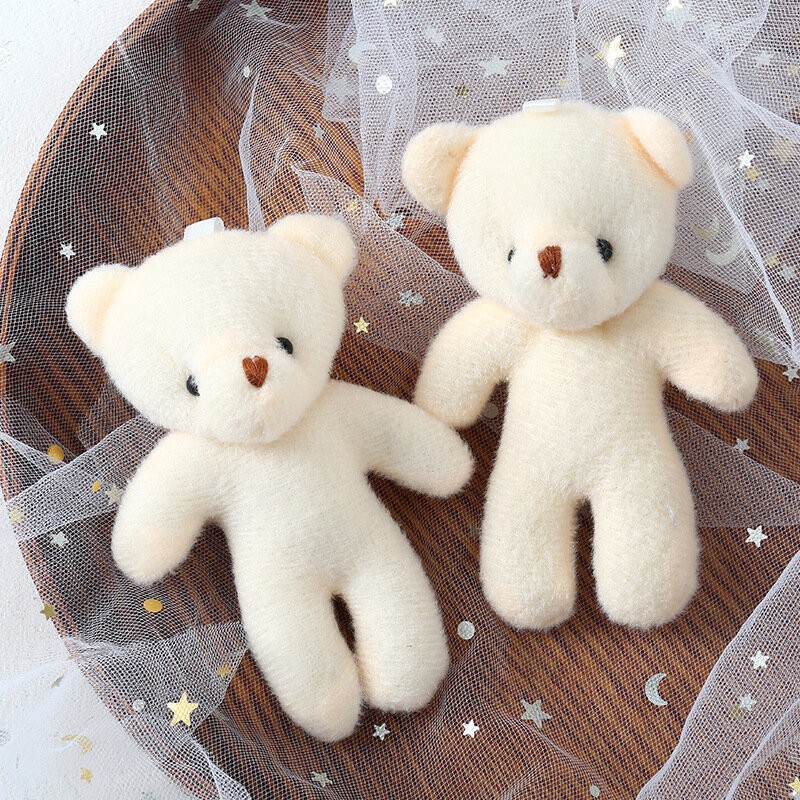 Bonecas bonitos mini ursinho, brinquedos de pelúcia branca, boneca de pelúcia, pingente chaveiro, festa de casamento, presente decoração buquê, 10cm