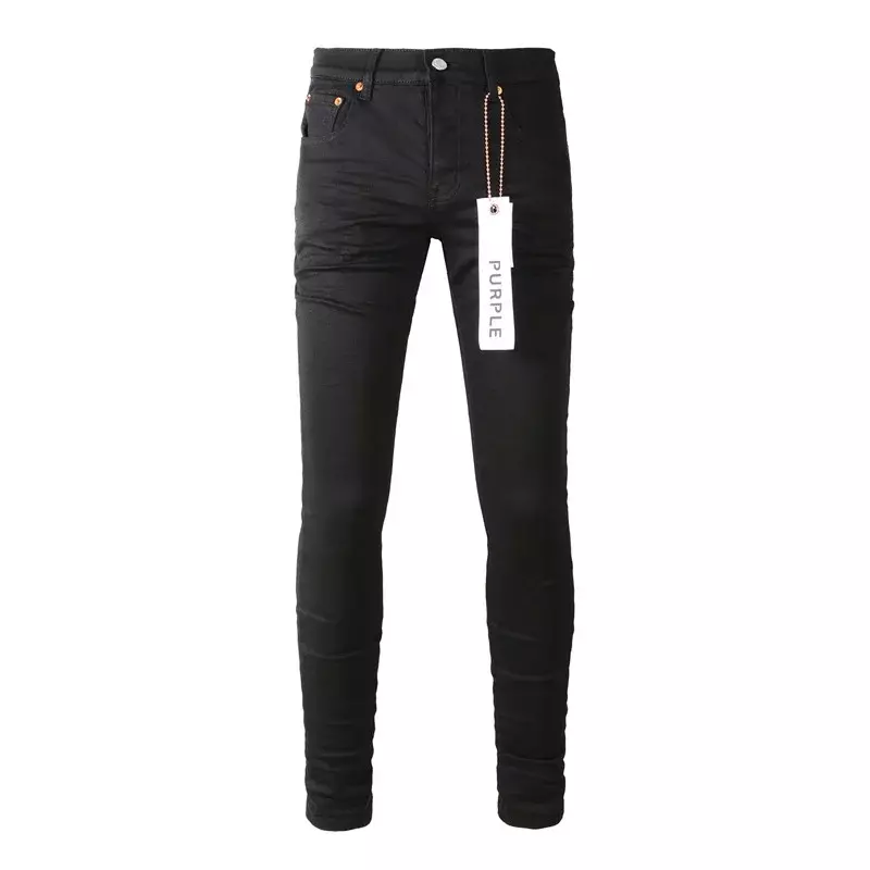 Pantalones vaqueros de marca púrpura de alta calidad, jeans ajustados de tiro bajo con pliegues negros de calle alta, reparación de alta calidad, moda 1:1